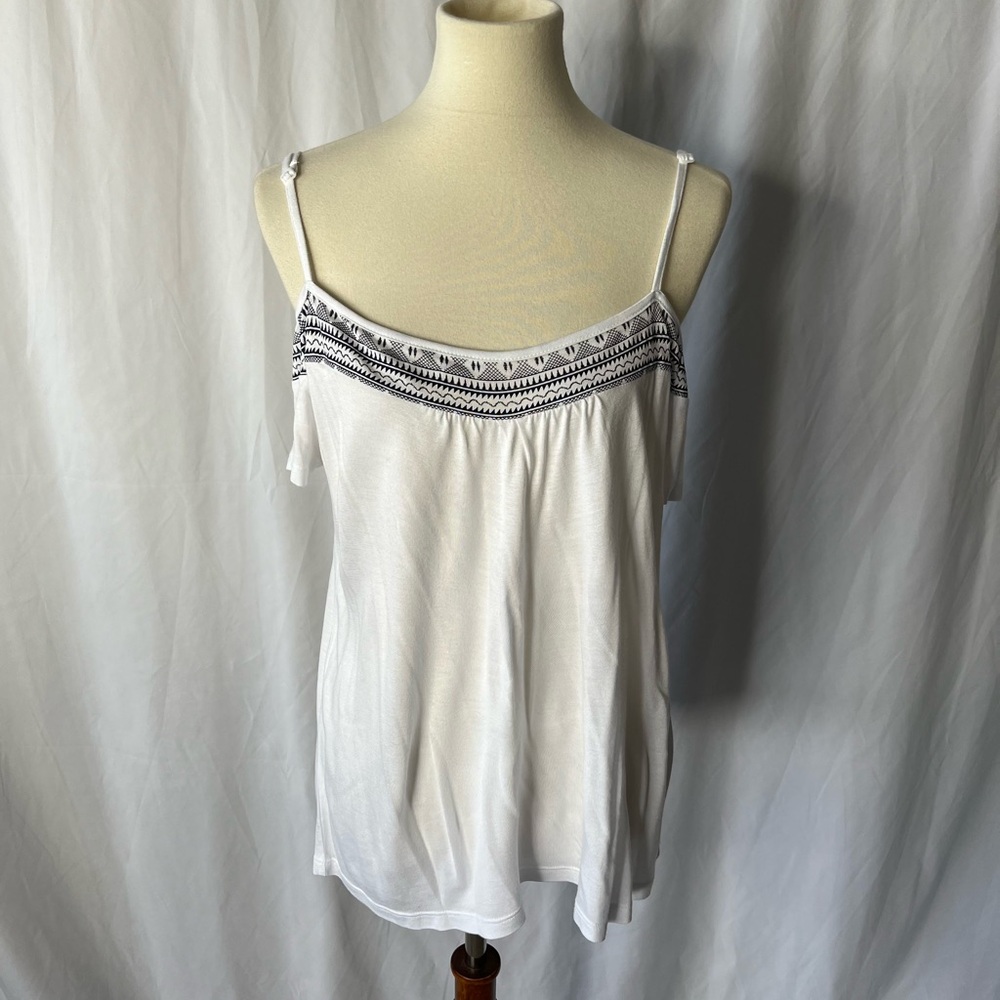 VENUS White Cold Shoulder Top with Blue Stitching - New - Large